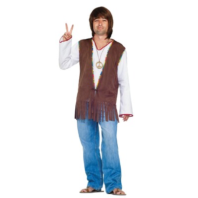 Adult Brown Hippie Costume Fringed Vest (Plus Size)