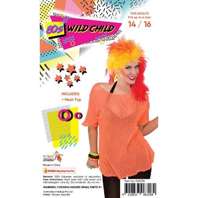 Adult 80s Neon Orange Mesh Top (One Size)