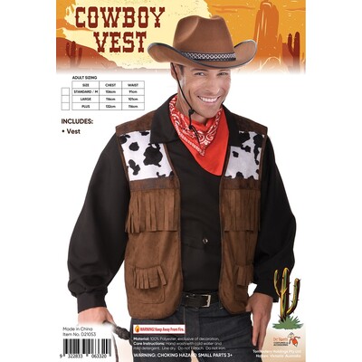 Adult Cowboy Costume Vest Large Size