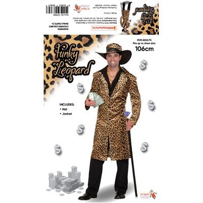 Adult Funky Leopard Pimp Jacket & Hat Costume (Standard Size)