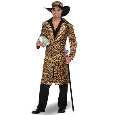 Adult Funky Leopard Pimp Jacket & Hat Costume (Plus Size)