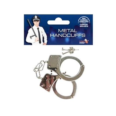 Silver Metal Police Handcuffs & Keys