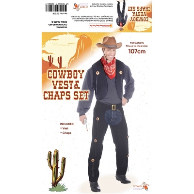 Adult Cowboy Vest And Chaps Costume Set (Standard Size)