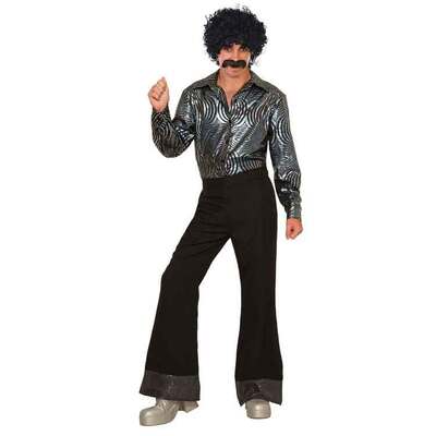 Adult 70s Black Disco Pants Flares (Plus Size)