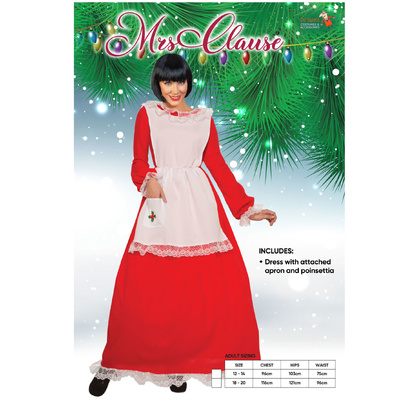Adult Mrs Claus Christmas Dress Costume (12-14)