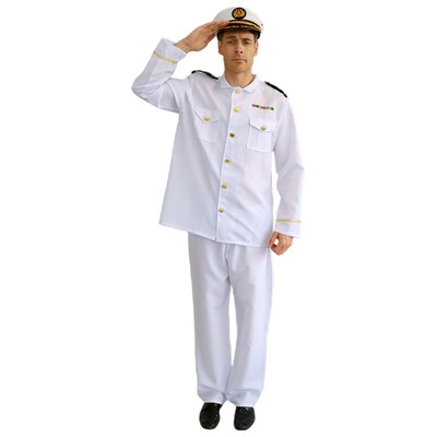 Adult White Navy Cruise Ship Captain Costume Standard Size
