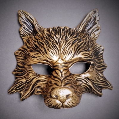 Gold Wolf Plastic Halloween Face Mask