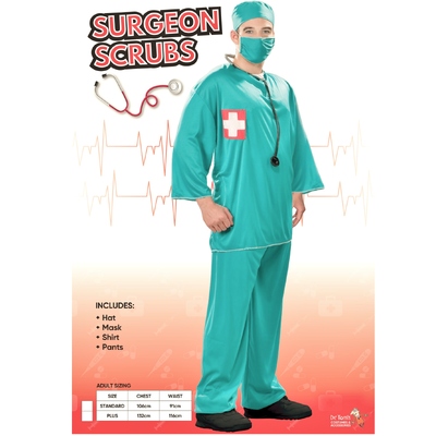 Adult Green Surgeon Scrubs Doctor Costume (Standard Size)