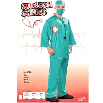 Adult Green Surgeon Scrubs Doctor Costume (Standard Size)
