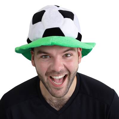 Plush Soccer Ball Hat with Green Trim