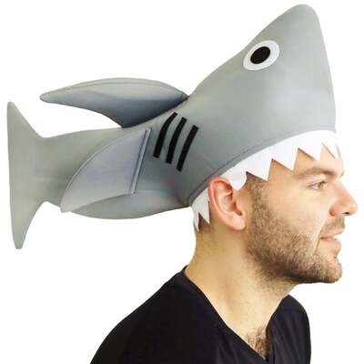 Grey Shark with Teeth Plush Hat