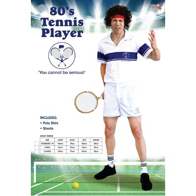 Adult 1980's Tennis Player Costume Mens Large