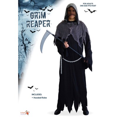 Adult Black Halloween Grim Reaper Costume Standard Size