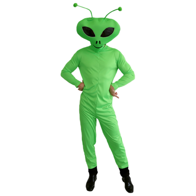 Adult Green Alien Martian Jumpsuit Costume with Headpiece - Mens Standard