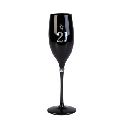 21st Birthday Black Luxe Champagne Flute | Rhinestone 21st Birthday Celebration Glass
