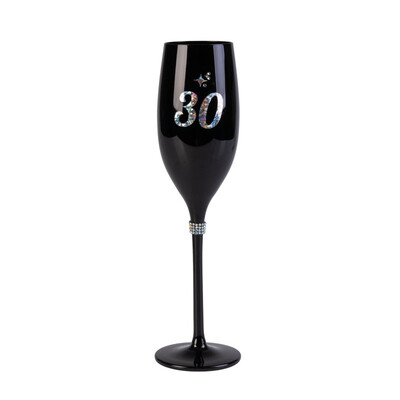 30th Birthday Black Luxe Champagne Flute | Rhinestone 30th Birthday Celebration Glass
