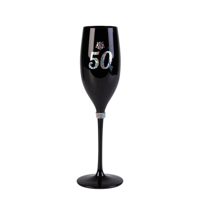 50th Birthday Black Luxe Champagne Flute | Rhinestone 50th Birthday Celebration Glass