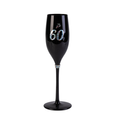 60th Birthday Black Luxe Champagne Flute | Rhinestone 60th Birthday Celebration Glass