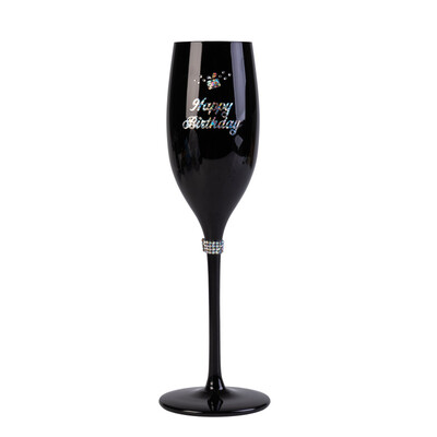 Happy Birthday Black Luxe Champagne Flute | Rhinestone Birthday Celebration Glass