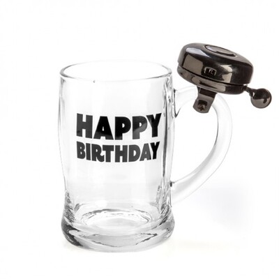 Happy Birthday Glass Beer Mug with Bell (Pk 1)
