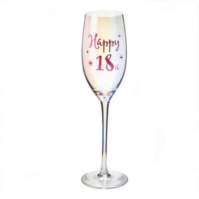 Iridescent Pink Happy 18th Boxed Champagne Glass 