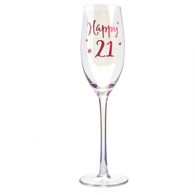 Iridescent Pink Happy 21st Boxed Champagne Glass 