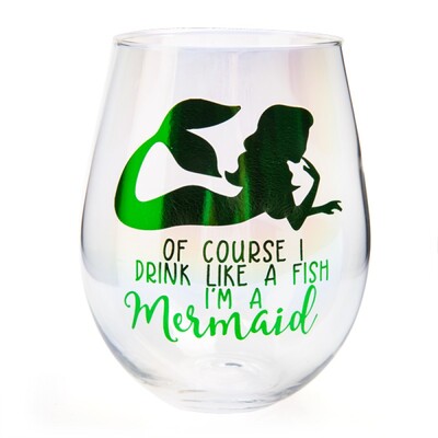 Mermaid Drink Like a Fish Boxed Stemless Wine Glass 
