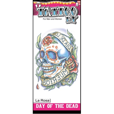 Day of the Dead La Rosa Skull Temporary Tattoo (Pk 1)