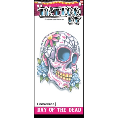 Day of the Dead Calaveras Skull Temporary Tattoo (Pk 1)