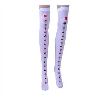 Queen of Hearts White Thigh High Stockings (1 Pair)
