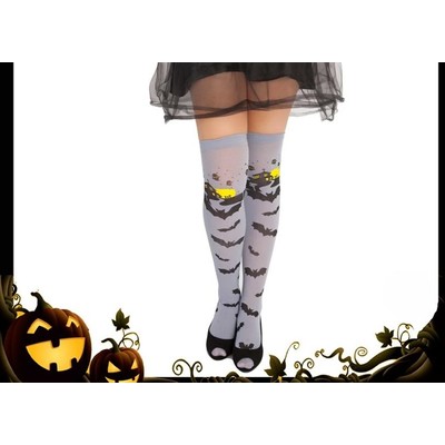 Halloween Thigh High Grey Stockings with Bats (1 PAIR)
