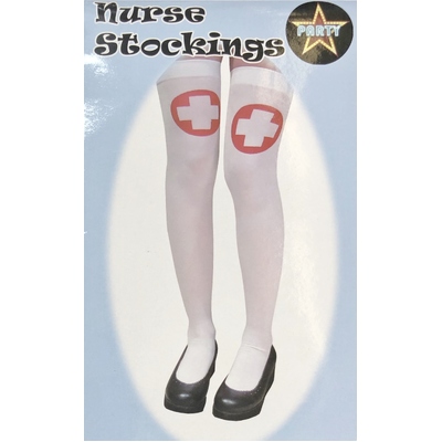 White Thigh High Nurse Stockings with Cross (1 Pair)