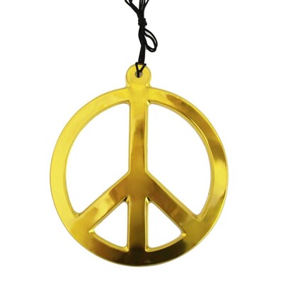 Jumbo Gold Plastic Peace Sign Necklace