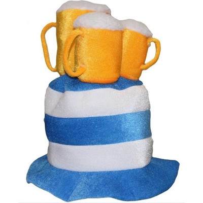 Oktoberfest Blue & White Striped Hat with Beer Mugs Pk 1