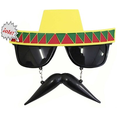 Novelty Mexican Sombrero Glasses with Hanging Moustache 