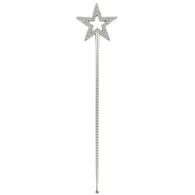 Fairy Party Wand - 14in Silver Star Diamante Look Pk1 