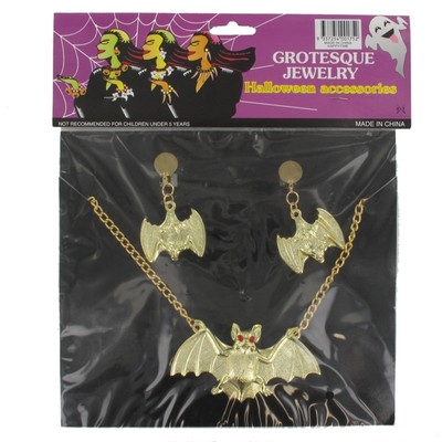 Jewellery Gold Bat Necklace & Earrings Pk3 