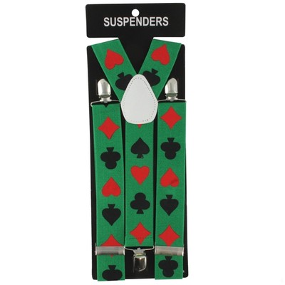 Adult Casino Party Suspenders - Green with Card Suit Pk1 