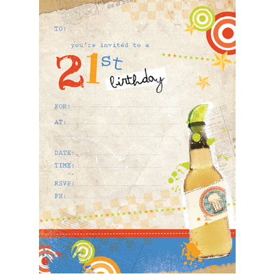 21st Male Birthday Beer Party Invitation Pad Pk 20