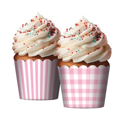 Pink & White Paper Cupcake Baking Cups Assorted Pk 12