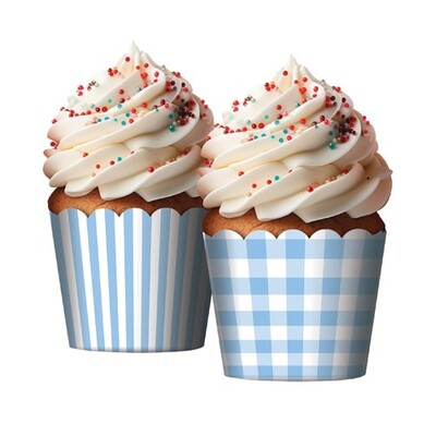 Blue & White Paper Cupcake Baking Cups Assorted Pk 12
