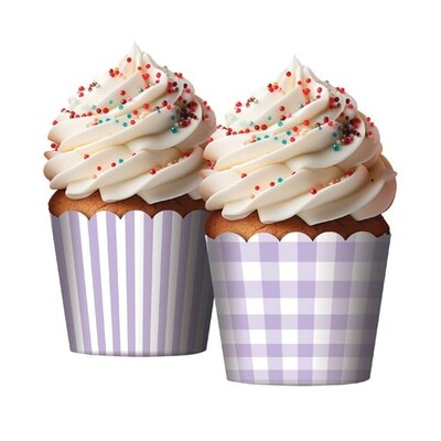 Purple & White Paper Cupcake Baking Cups Assorted Pk 12