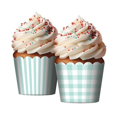 Green & White Paper Cupcake Baking Cups Assorted Pk 12
