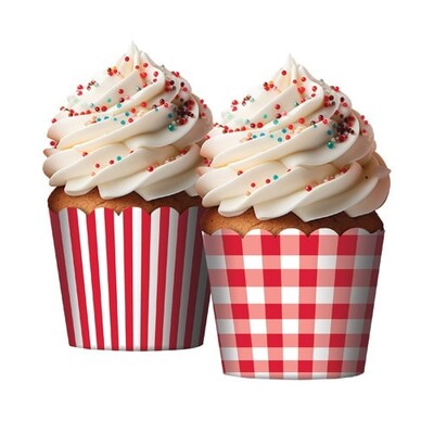 Red & White Paper Cupcake Baking Cups Assorted Pk 12