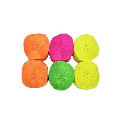 Neon Fluro Crepe Paper Streamer Rolls Pk 6
