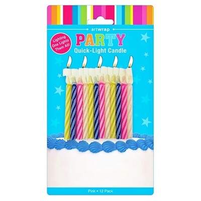 Quick Light Pink Assorted Party Cake Candles Pk 12