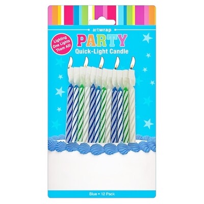 Quick Light Blue Assorted Party Cake Candles Pk 12