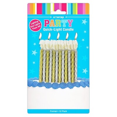 Quick Light Formal Assorted Party Cake Candles Pk 12