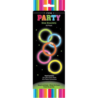 Glow Bracelets Pack of 20 Assorted Colours Party Glow Sticks