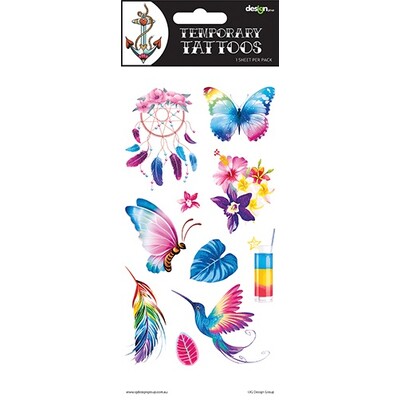 Adult Temporary Tattoos Mixed Design Body Art 1 Sheet